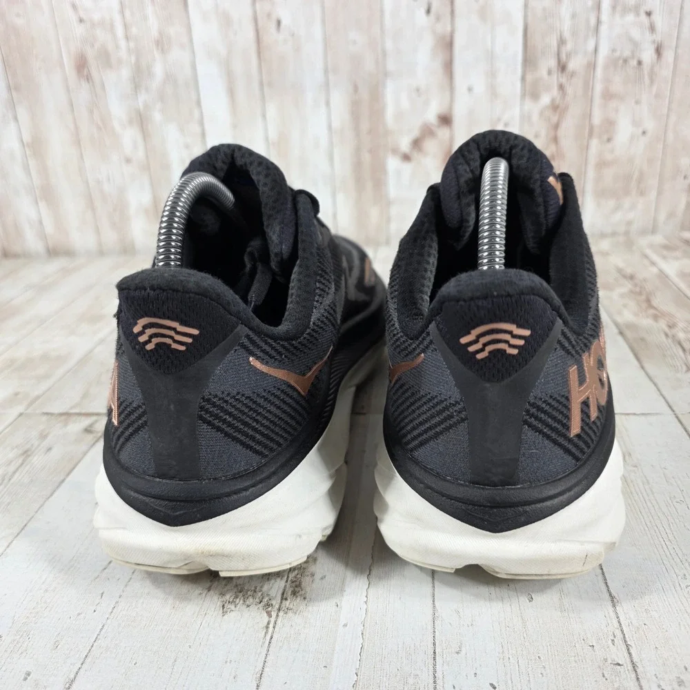 Hoka Clifton 9 Womens 9.5B Black Rose Gold Running Shoes 1127896-BRGL Sneaker
